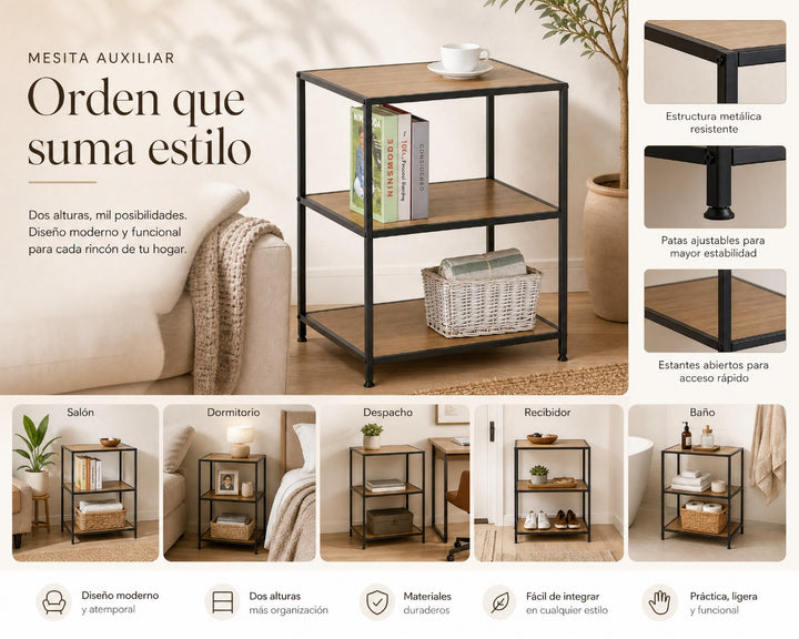 Mesita Auxiliar Metal Ordesa 2 Alturas con Estilo Industrial - imagen 8