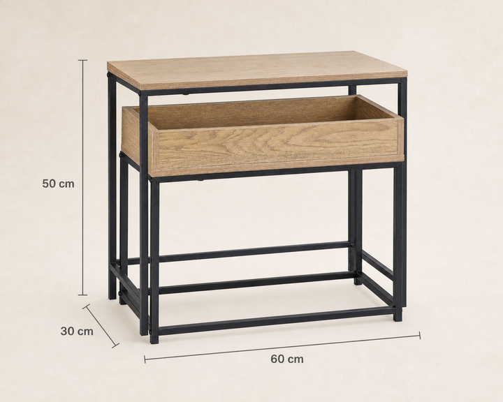 Set de 2 Mesas Auxiliares de Metal con Superficie Roble
