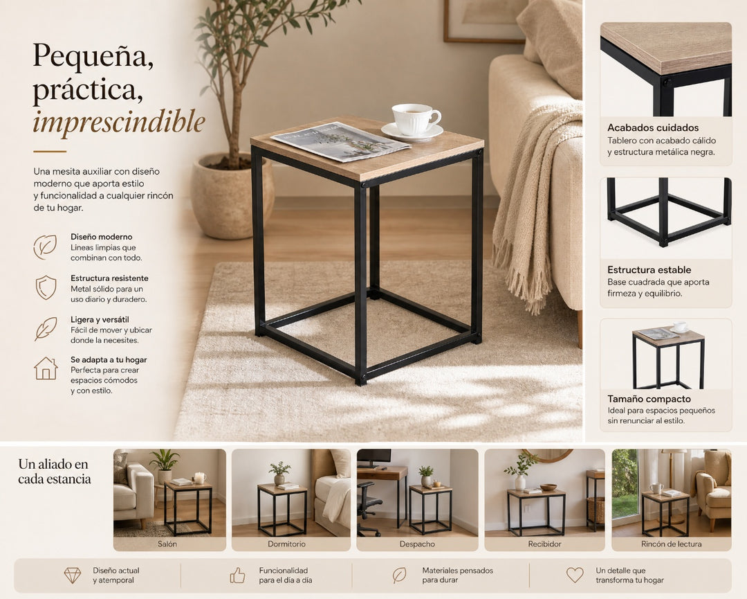 Mesita Auxiliar Metal Ordesa 40x40x50 cm con Estilo Moderno - imagen 8