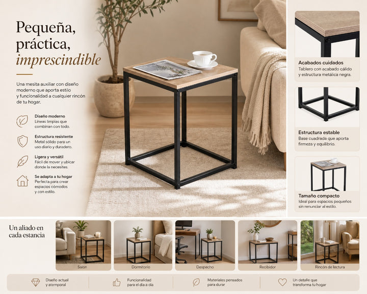 Mesita Auxiliar Metal Ordesa 40x40x50 cm con Estilo Moderno - imagen 8