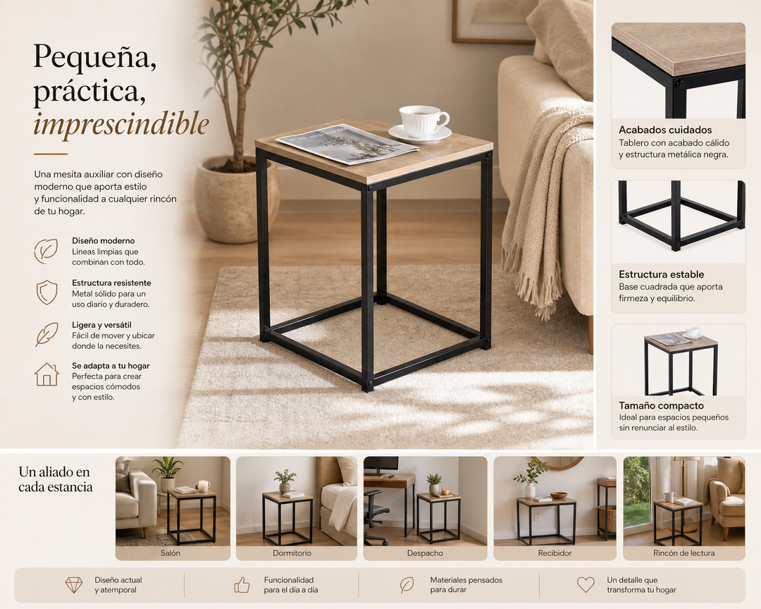 Mesita Auxiliar Metal Ordesa 40x40x50 cm con Estilo Moderno