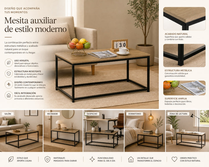 Mesita Auxiliar Metal Ordesa 90 cm con Acabado Industrial - imagen 8