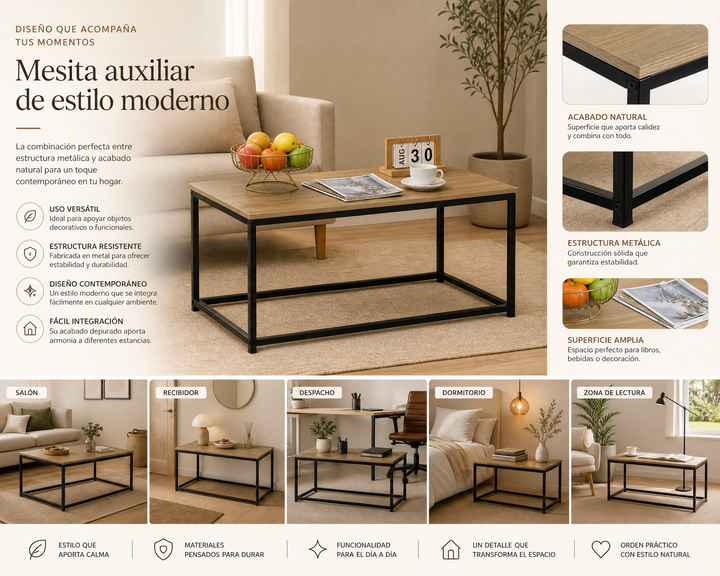 Mesita Auxiliar Metal Ordesa 90 cm con Acabado Industrial