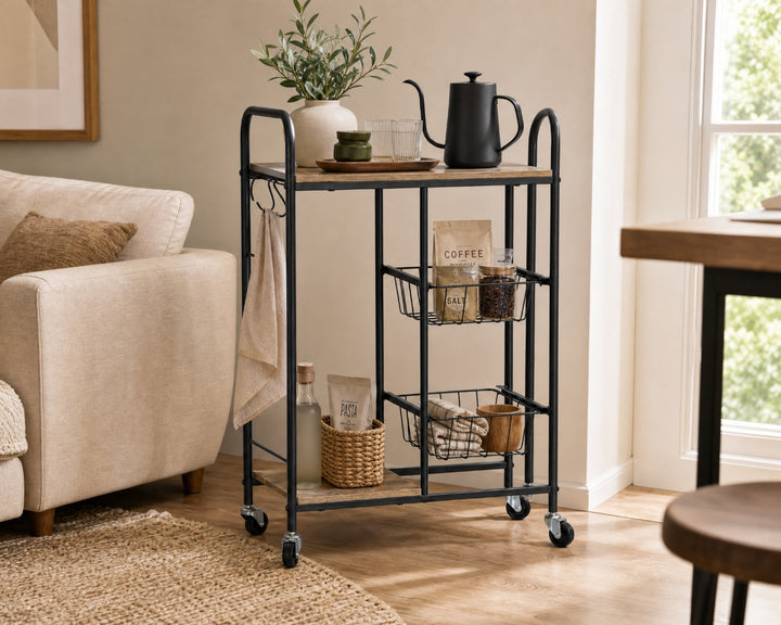 Carro de Cocina en Metal con 2 Cestas y Ruedas 57x30x85 cm - imagen 3