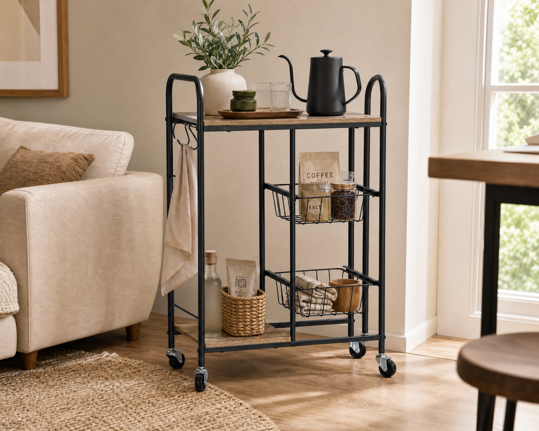 Carro de Cocina en Metal con 2 Cestas y Ruedas 57x30x85 cm