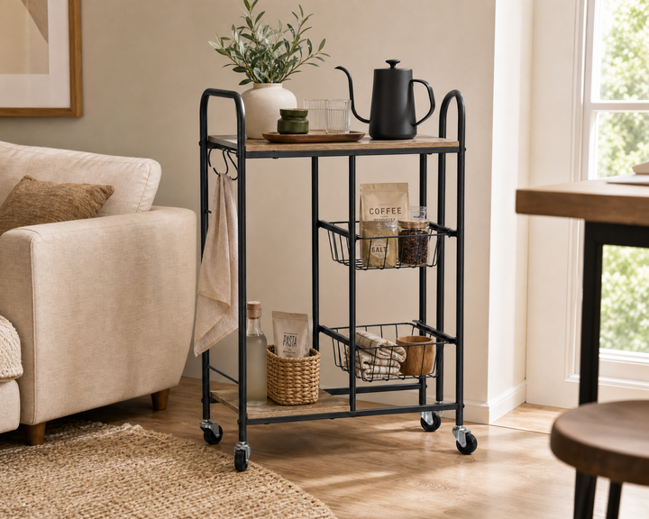 Carro de Cocina en Metal con 2 Cestas y Ruedas 57x30x85 cm