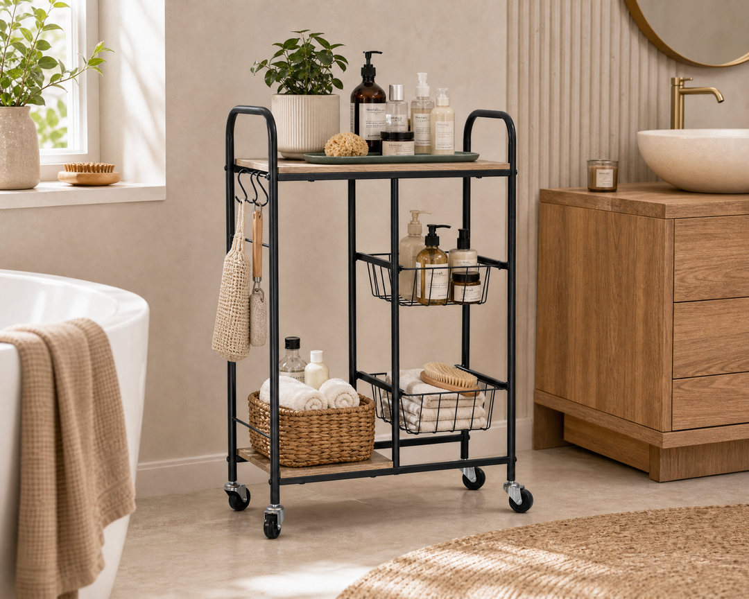 Carro de Cocina en Metal con 2 Cestas y Ruedas 57x30x85 cm