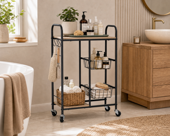 Carro de Cocina en Metal con 2 Cestas y Ruedas 57x30x85 cm