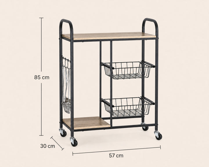 Carro de Cocina en Metal con 2 Cestas y Ruedas 57x30x85 cm - imagen 5