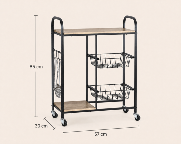 Carro de Cocina en Metal con 2 Cestas y Ruedas 57x30x85 cm