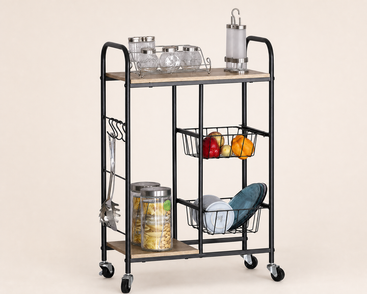 Carro de Cocina en Metal con 2 Cestas y Ruedas 57x30x85 cm