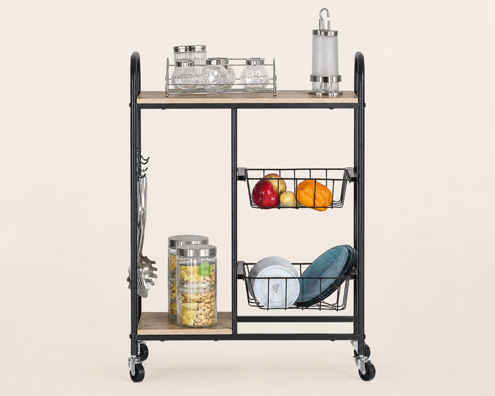 Carro de Cocina en Metal con 2 Cestas y Ruedas 57x30x85 cm