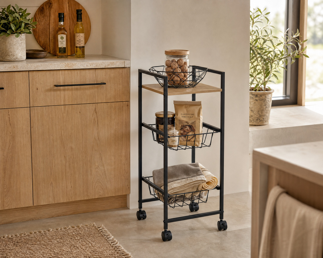 Carro de Cocina en Metal con 2 Cestas y Ruedas