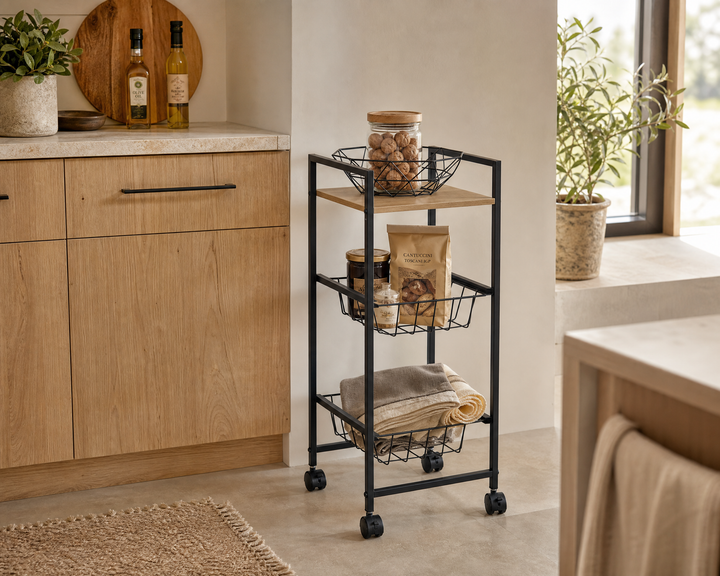 Carro de Cocina en Metal con 2 Cestas y Ruedas