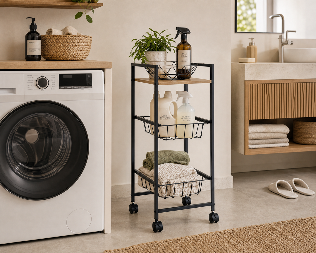 Carro de Cocina en Metal con 2 Cestas y Ruedas