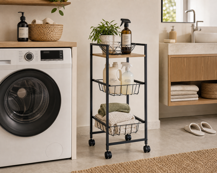 Carro de Cocina en Metal con 2 Cestas y Ruedas