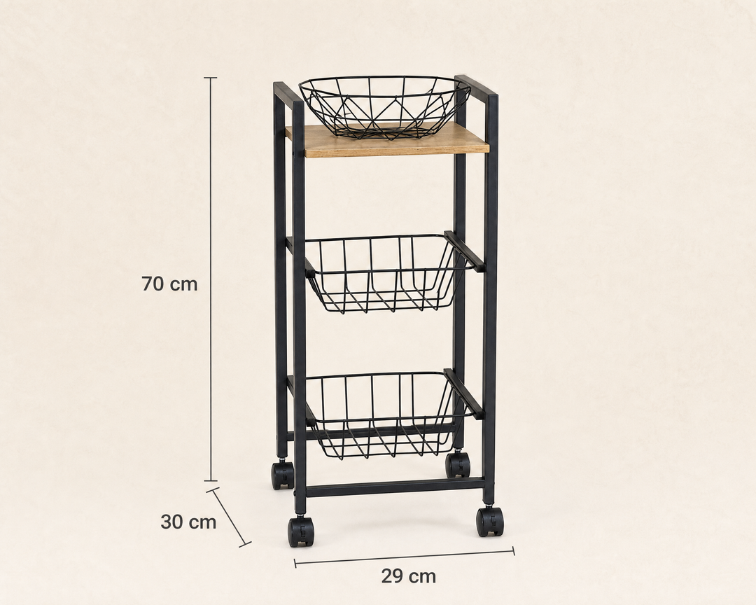 Carro de Cocina en Metal con 2 Cestas y Ruedas