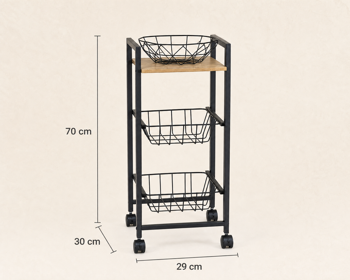 Carro de Cocina en Metal con 2 Cestas y Ruedas
