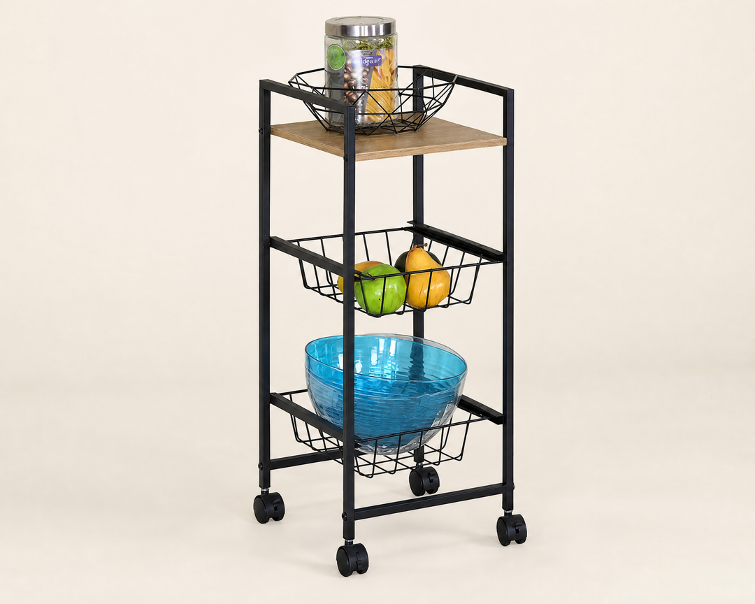Carro de Cocina en Metal con 2 Cestas y Ruedas