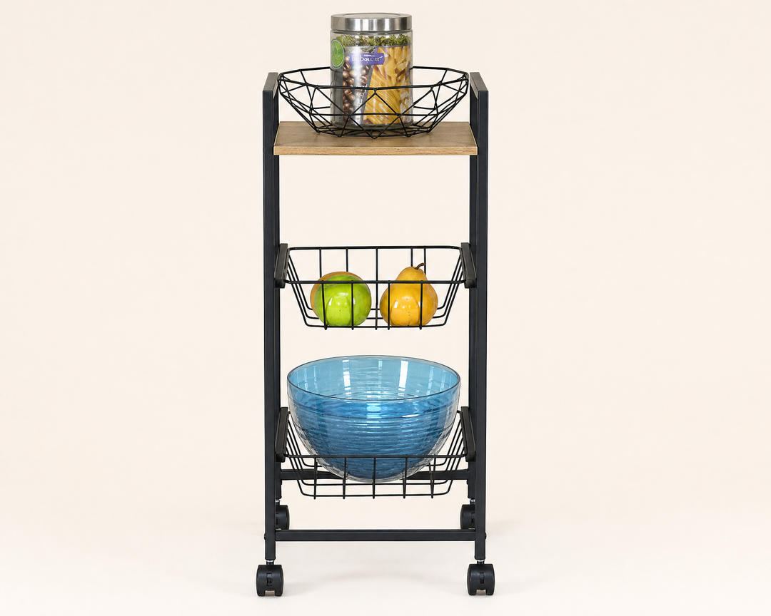 Carro de Cocina en Metal con 2 Cestas y Ruedas