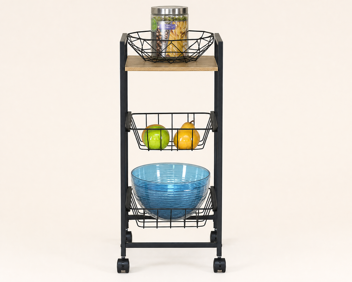 Carro de Cocina en Metal con 2 Cestas y Ruedas