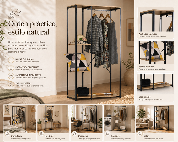 Estante Vestidor Metal Closet con Perchero Incluido 90x40.4x167 cm
