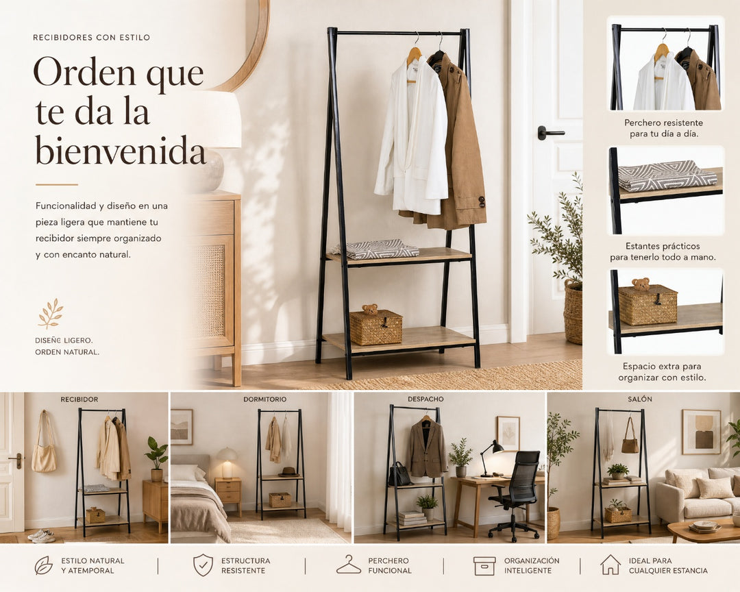 Perchero Recibidor Metal Welcome con Estantes 150cm - imagen 8