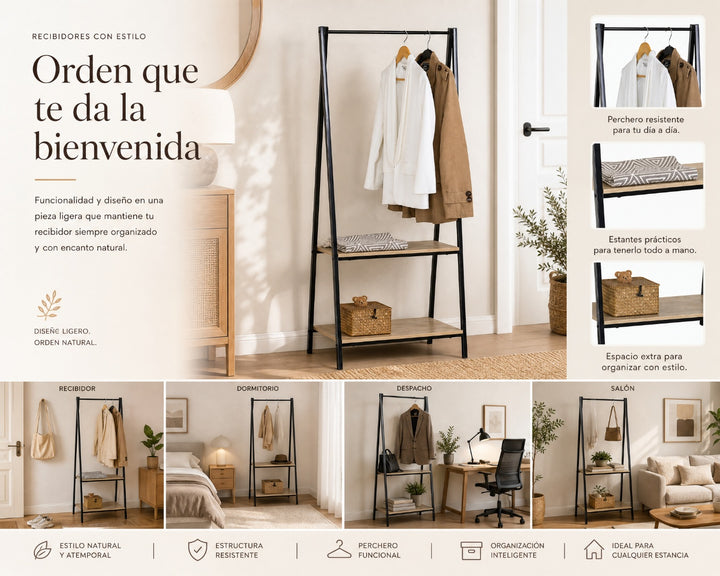 Perchero Recibidor Metal Welcome con Estantes 150cm - imagen 8