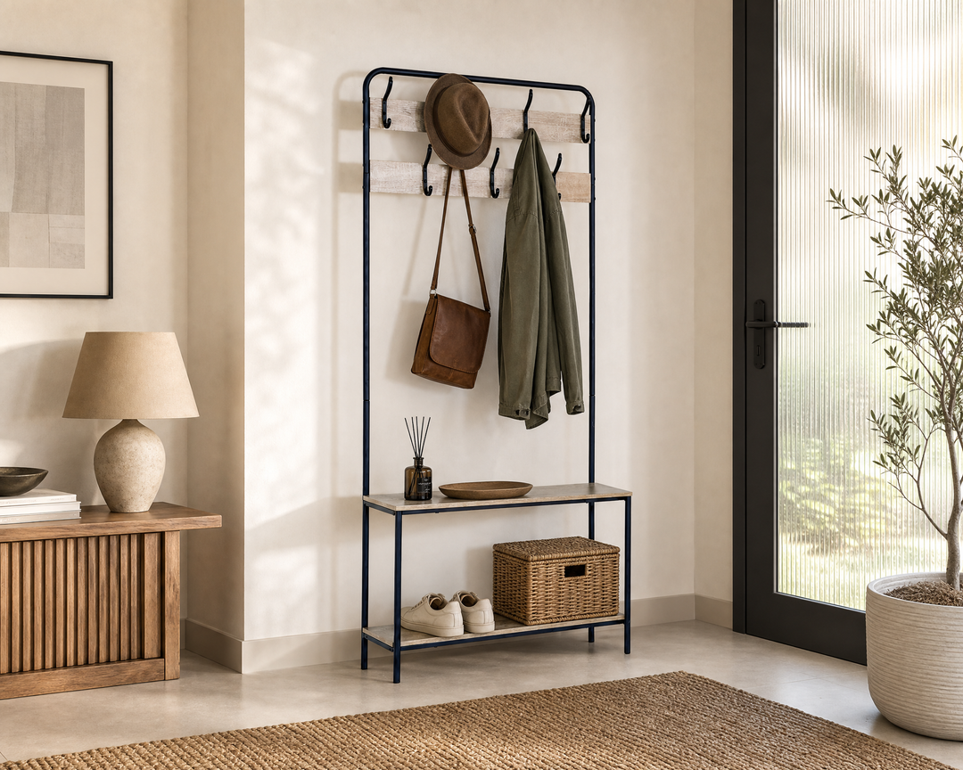 Estante Perchero Recibidor Metal con Doble Estante 80x170 cm