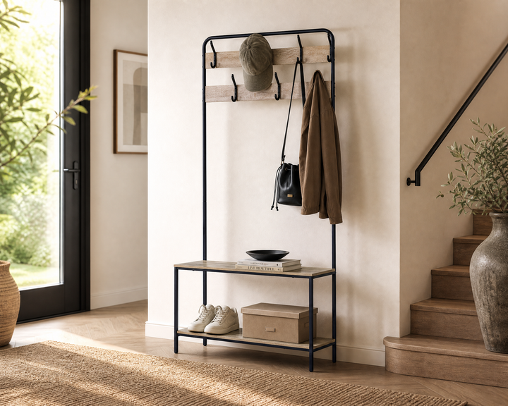 Estante Perchero Recibidor Metal con Doble Estante 80x170 cm