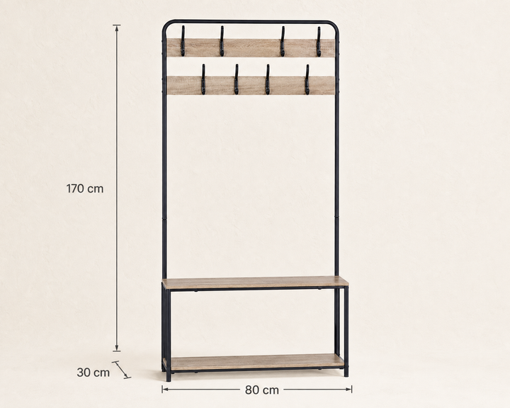 Estante Perchero Recibidor Metal con Doble Estante 80x170 cm