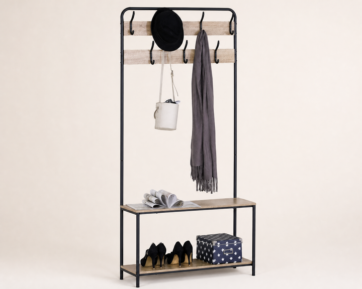 Estante Perchero Recibidor Metal con Doble Estante 80x170 cm