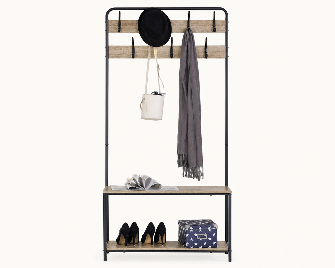 Estante Perchero Recibidor Metal con Doble Estante 80x170 cm