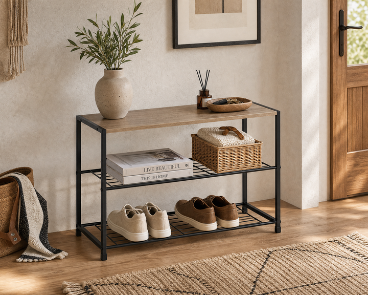 Zapatero de Metal AINSA 3 Alturas con Superficie de Madera