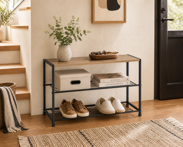 Zapatero de Metal AINSA 3 Alturas con Superficie de Madera