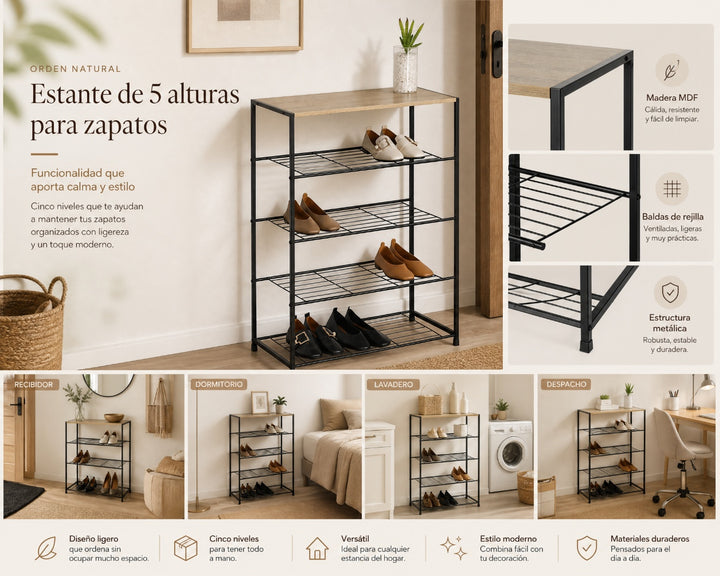 Estante Metálico para Zapatos de 5 Niveles MDF AINSA - imagen 8