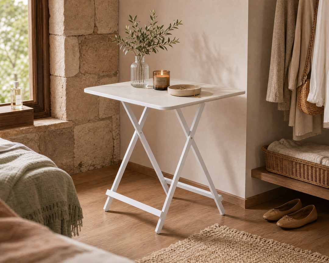 Mesa Plegable Cuadrada de Metal, 70x70 cm, Multifuncional