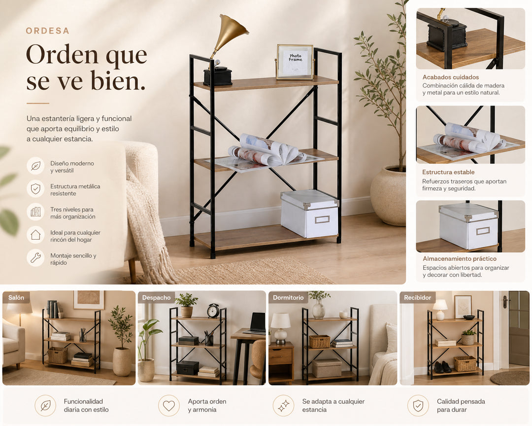 Estantería Metal Ordesa 3 Niveles con Acabado Elegante