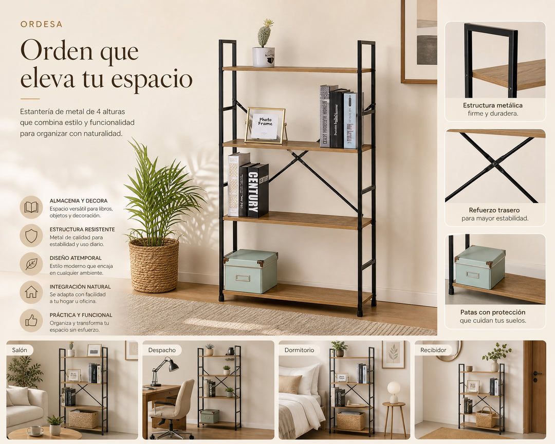Estantería Metal Ordesa 4 Alturas Versátil y Moderna
