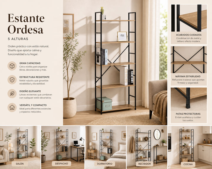 Estantería de Metal Ordesa 5 Alturas para Almacenaje Decorativo