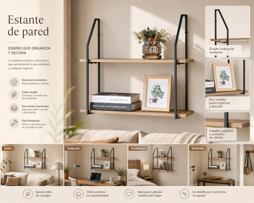 Estante de Pared Metálico NEXO de Dos Alturas, 60cm - imagen 8