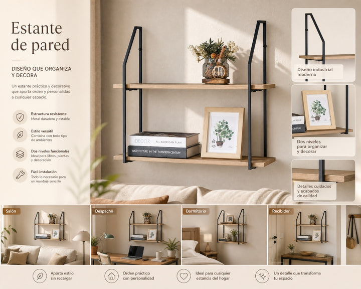 Estante de Pared Metálico NEXO de Dos Alturas, 60cm - imagen 8
