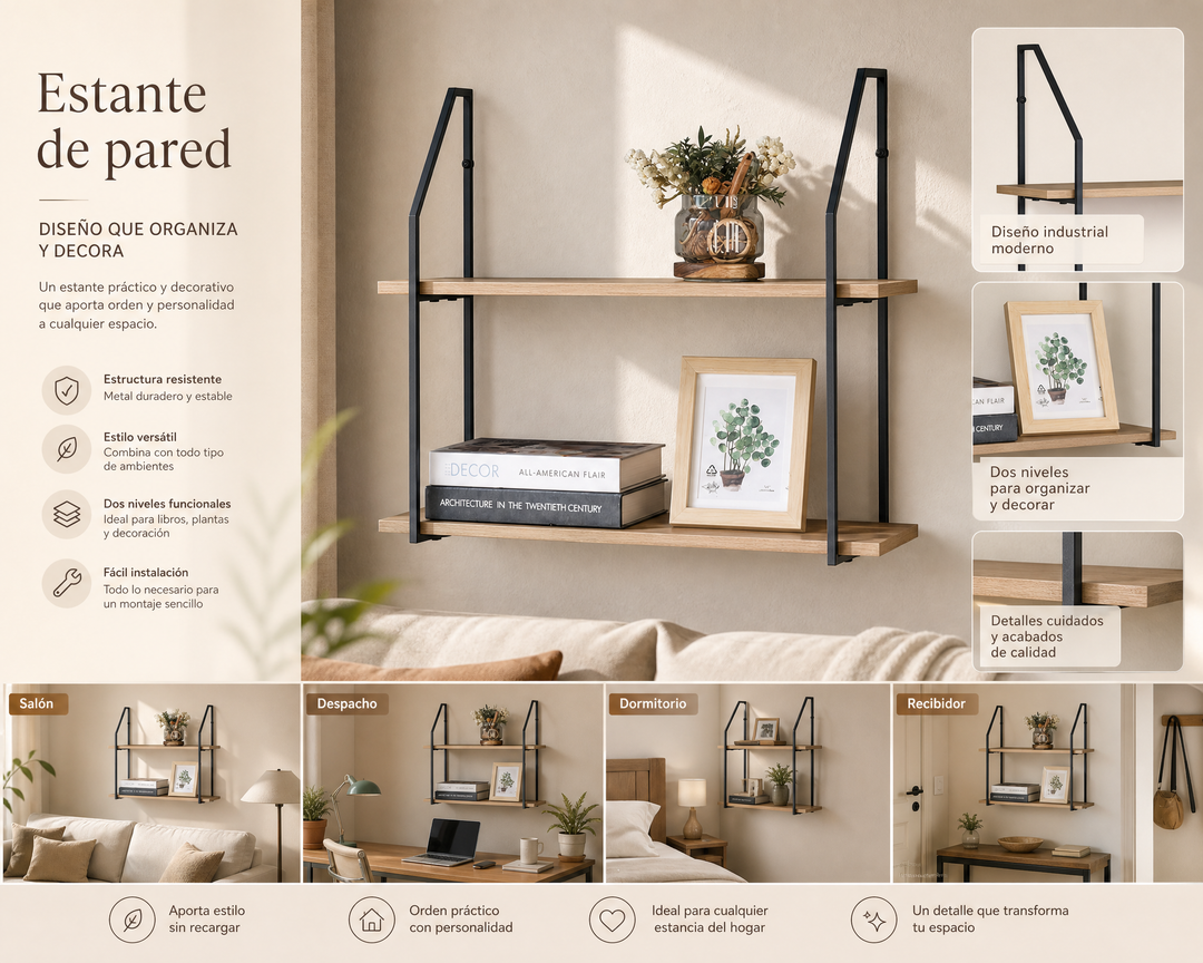 Estante de Pared Metálico NEXO de Dos Alturas, 60cm