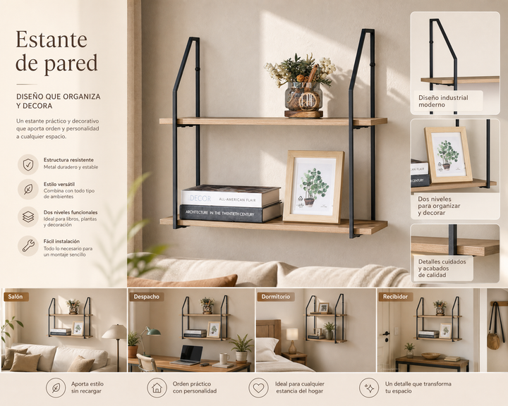 Estante de Pared Metálico NEXO de Dos Alturas, 60cm
