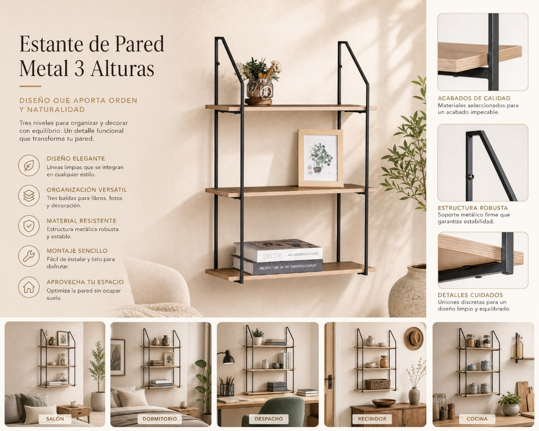 Estantería de Pared en Metal con 3 Niveles NEXO 60x20x80 cm - imagen 8