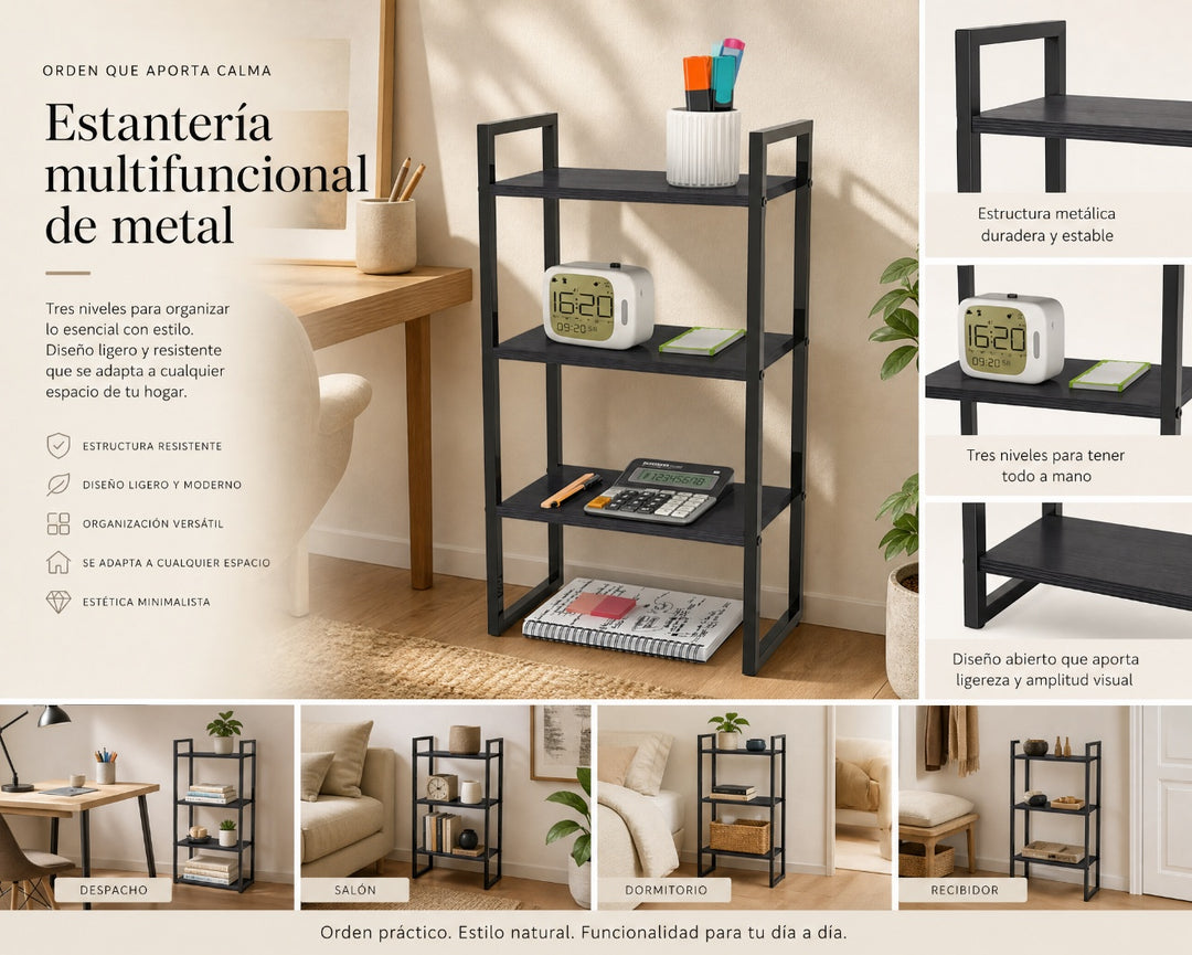Estantería Metal de 3 Niveles Plankit Compacta y Funcional - imagen 8