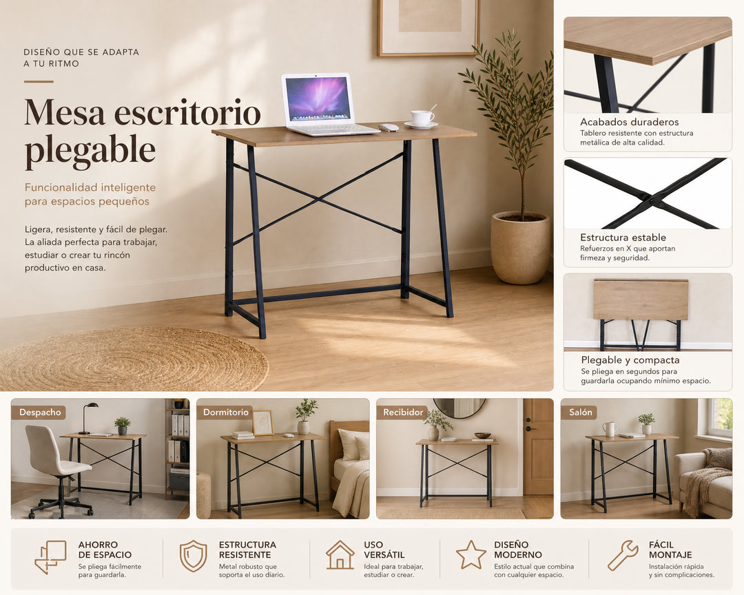 Mesa Escritorio Plegable Foldy de Metal 100x46 cm