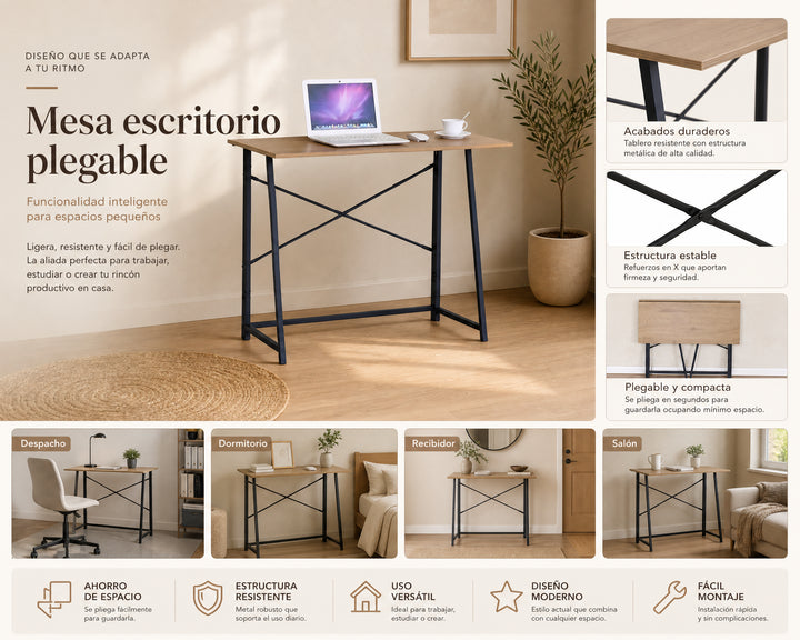 Mesa Escritorio Plegable Foldy de Metal 100x46 cm