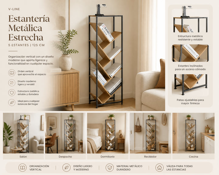 Estantería V-Line 5 Alturas en Metal, Diseño Contemporáneo
