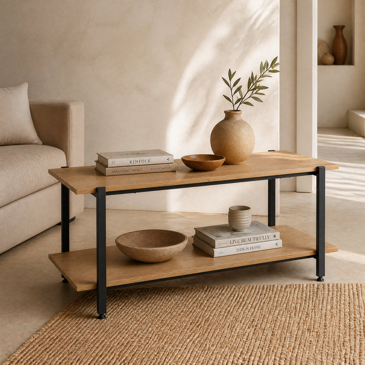 Mesa Auxiliar Nexo con 2 Estantes de Metal y Madera